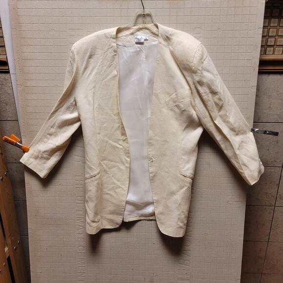 Vintage Pair of linen blazers cream pink Womens Size 12 shoulder pads lined - Picture 4 of 10